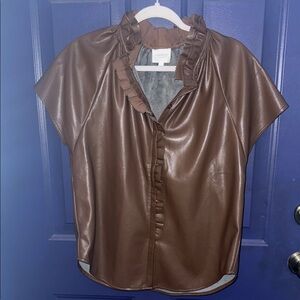Wearsundays Brown faux leather Ruffled Women's Top
